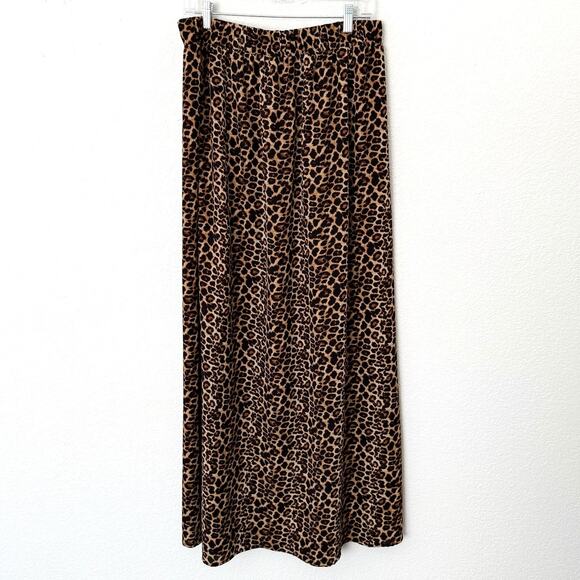[Lucky & Blessed] Brown Leopard Print Double Side Slit Faux Wrap Maxi Skirt 2X - Picture 3 of 12